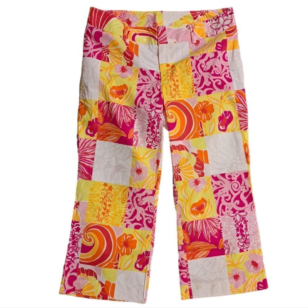 Lilly Pulitzer Colorful Floral Trouser Capri Pants 90's  Size 0 Pink Multi-color